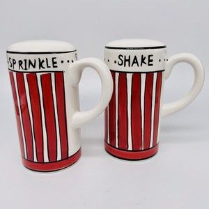 Sprinkle Shake Salt Pepper Seasoning Shakers Red Striped Popcorn Retro 4"